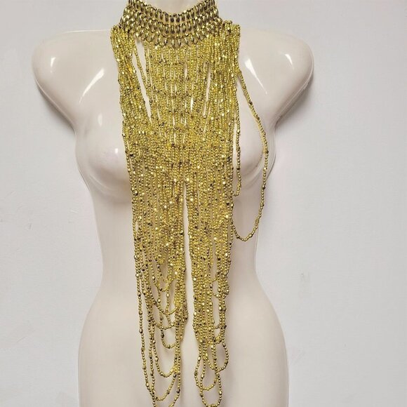 STATEMENT Gold Multilayered Necklace Halloween Bellydance Pride Parades - Picture 1 of 12